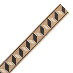 Inleglijst fineer zigzag zwart/bruin met bruin, rand zwart/bruin/wit, 20 x 1000 mm