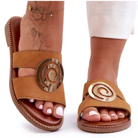 Modieuze pantoffels met spiegeldecoratie Camel Deep Breath bruin